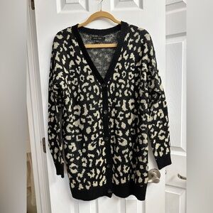 Love Tree Leopard Print Oversized Cardigan - Medium